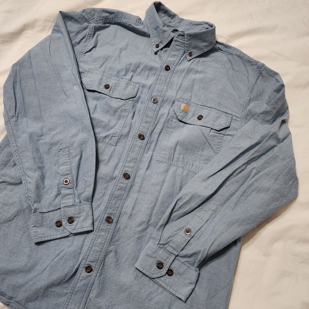 Carhartt Original Fit Lightweight LS‎ Button Down Med Blue Casual Neat Versatile